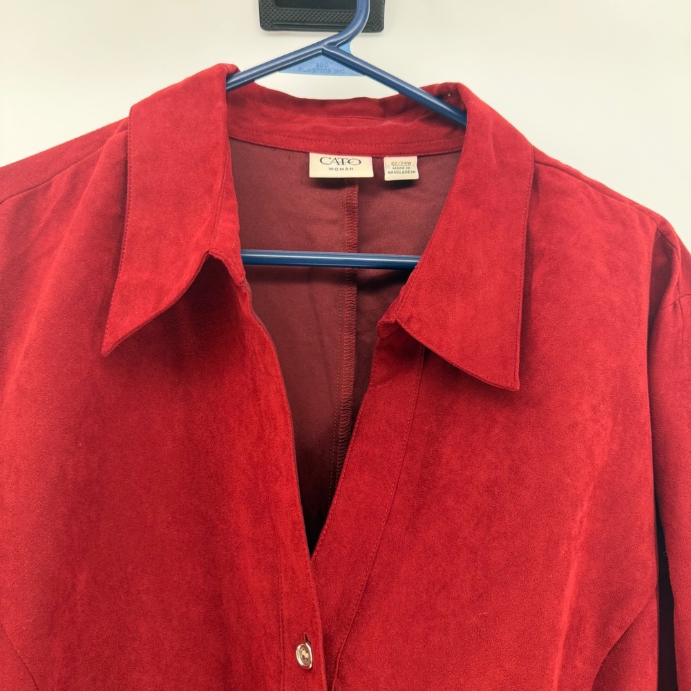 Cato Blazer Women 22/24 Deep Red Velour Faux Suede Button Up Old Money Office 2X - Picture 3 of 8